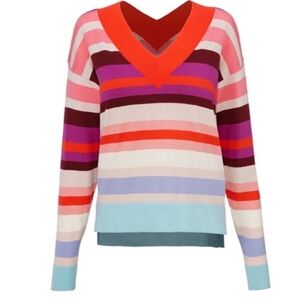Cabi 5982 Sweet Tooth Multicolor Striped V Neck Sweater medium